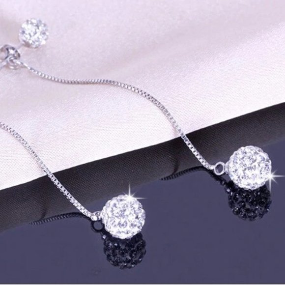 *925 Sterling Silver Diamond Ball Chain Earrings - Picture 6 of 10